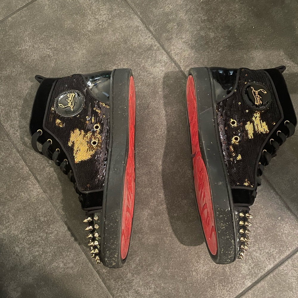 Christian Louboutin men’s high top sneaker shoes with gold studs